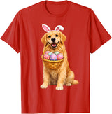 Golden Retriever Bunny Ears Eggs Cute Easter Dogs T-Shirt in Red