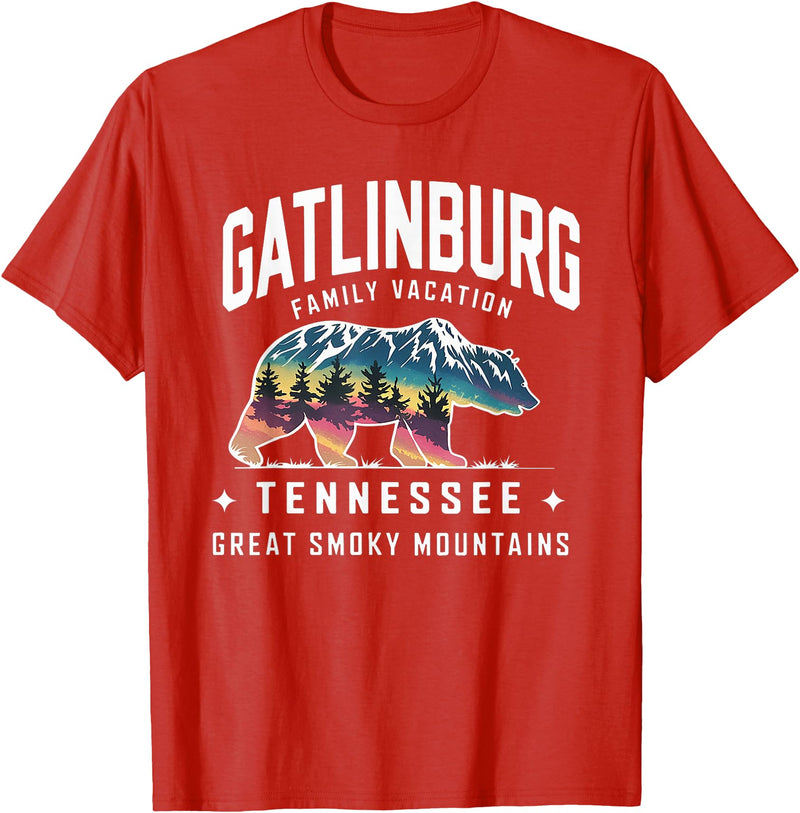 Gatlinburg Family Vacation Tees Family Vacation Mountains Gatlinburg Tennessee Bear Souvenir T-Shirt - Red