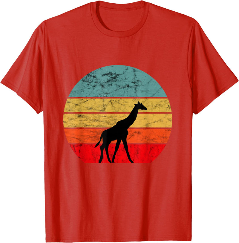 Giraffe Safari Animal Giraffe Retro Vintage Sunset African Animals T-Shirt - Red