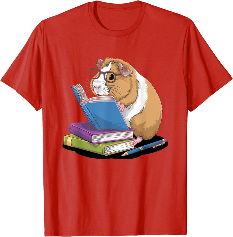 Guinea Pig Reading Books Reader Tee Guinea Pig Reading Books Bookworm Pet Lover Reader Librarian T-Shirt - Red