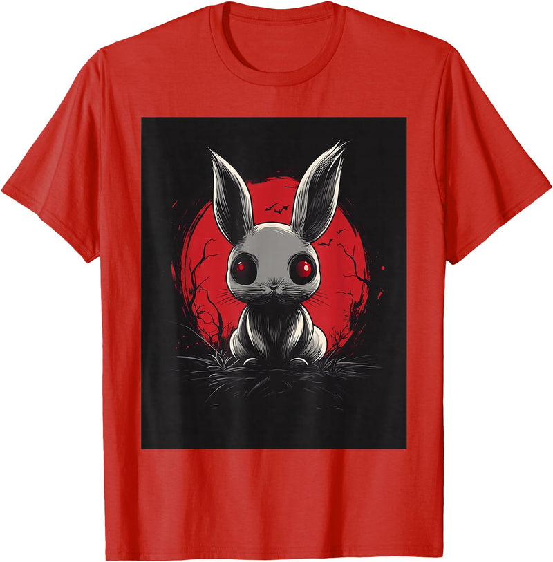 Bunny Anime Goth Scary Men Women Creepy Gothic Anime Rabbit T-Shirt in Red
