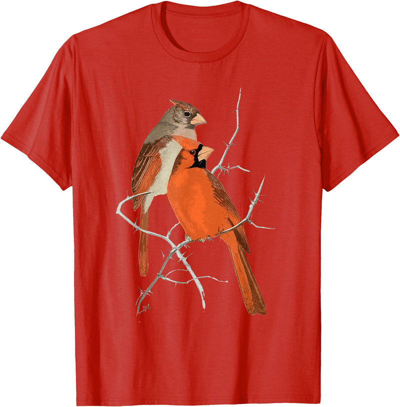 Red Cardinal Bird Male Female Vintage Red Cardinal Bird T-Shirt - Red