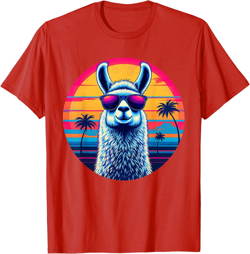 Llama Alpaca Vintage Art Co. Llama Alpaca Retro 80s Style T-Shirt - Red