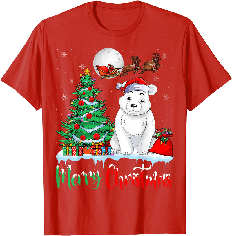 Polar Bear Lover Christmas Gifts T Shirts Polar Bear Wearing Santa Hat Xmas Merry Christmas Polar Bear T-Shirt - Red