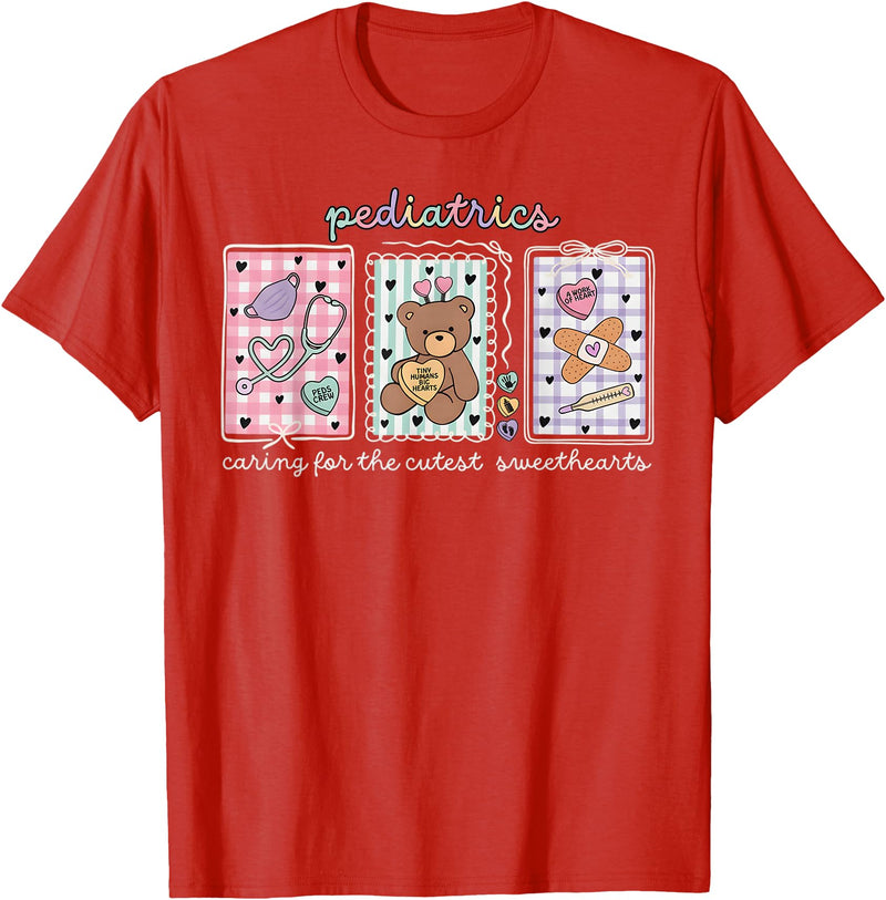 Pediatrics s Day PEDS Nurse Stamp Bear V-day Work Pediatrics Valentines Day PEDS Nurse Stamp Bear V-Day Work P T-Shirt - Red