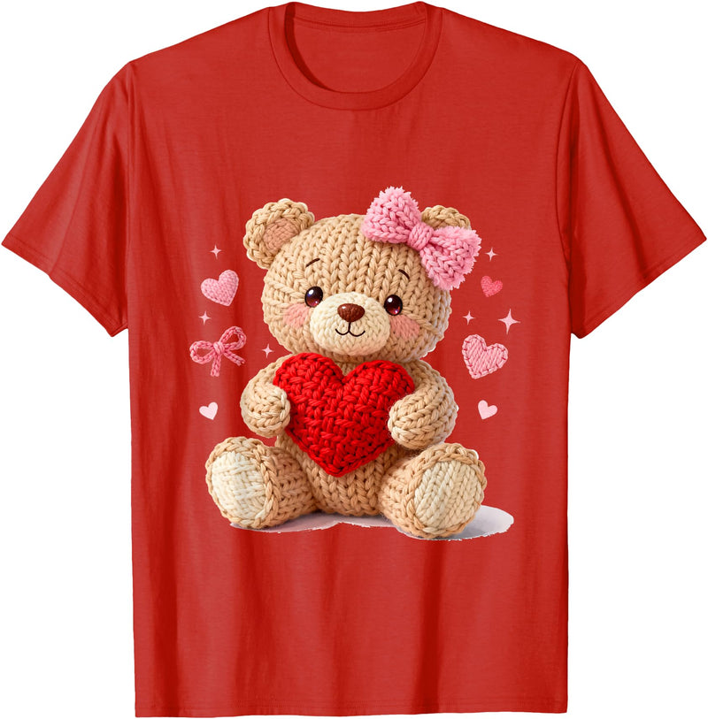 Cute Crochet Valentine Love Art Studio Be My Valentine Cute Crochet Yarn Teddy Bear Love T-Shirt - Red