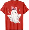 Halloween Ghost Coquette Bow Tee Ghost Coquette Bow Halloween Kawaii Girls Women Spooky T-Shirt - Red