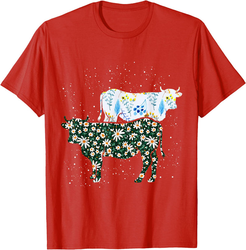 Vintage Animals Designs Vintage Cow T-Shirt - Red