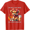 Cute Highland Cow I'm Not A Mess I'm Not A Hot Mess I'm A Spicy Disaster Cheeky Highland Cow T-Shirt - Red