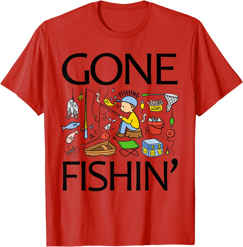 Funny Fishing Fishy Fisherman Fisher Anglers Shirt Gone Fishing-Shirt Youth Boys Kids Toddler Women Girls Cute T-Shirt - Red