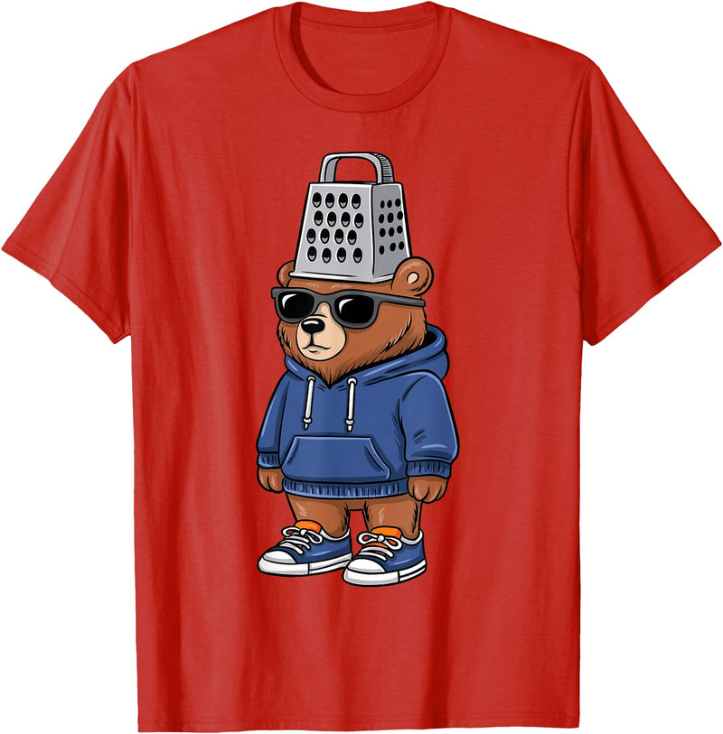 InGENIUS Bear Lover Shirts & Gifts Funny Bear with Cheese Grater Hat Sunglasses Bear Lover Boys T-Shirt - Red
