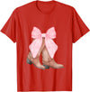 Coquette Bow Cowgirl Boots Design Ls Coquette Pink Bow Cowboy Boots For Women Girls Western T-Shirt - Red