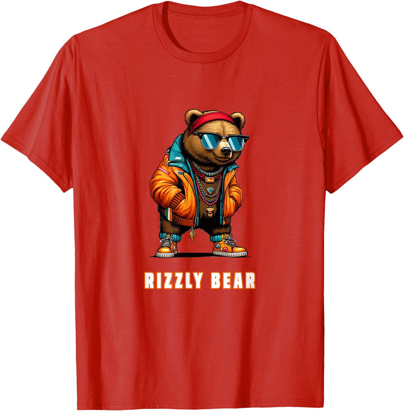 The Rizzly Grizzly Rizzly Bear Cool Grizzly Bear Wearing Sunglasses Rizz Slang T-Shirt - Red