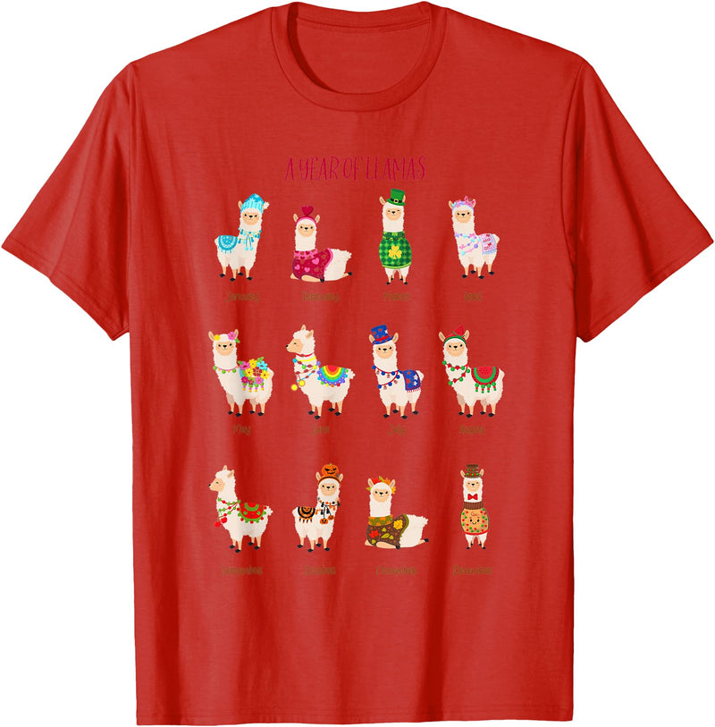 Funny Llamas A Year Of Llamas Funny Llama Alpaca T-Shirt - Red