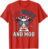 Patriotic Farm Cow Independence Day Red White and Moo Patriotic USA Flag Cow 4th of July T-Shirt - Red