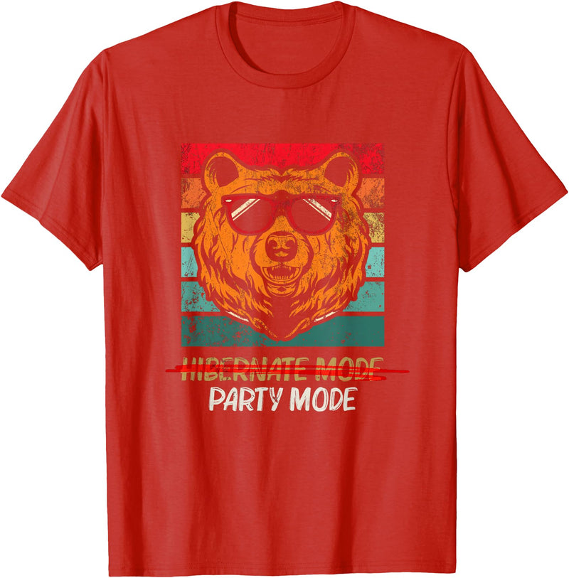 Winter, Spring, Summer & Fall Apparel Spring Hibernation Season Over Funny Retro Party Mode Bear T-Shirt - Red
