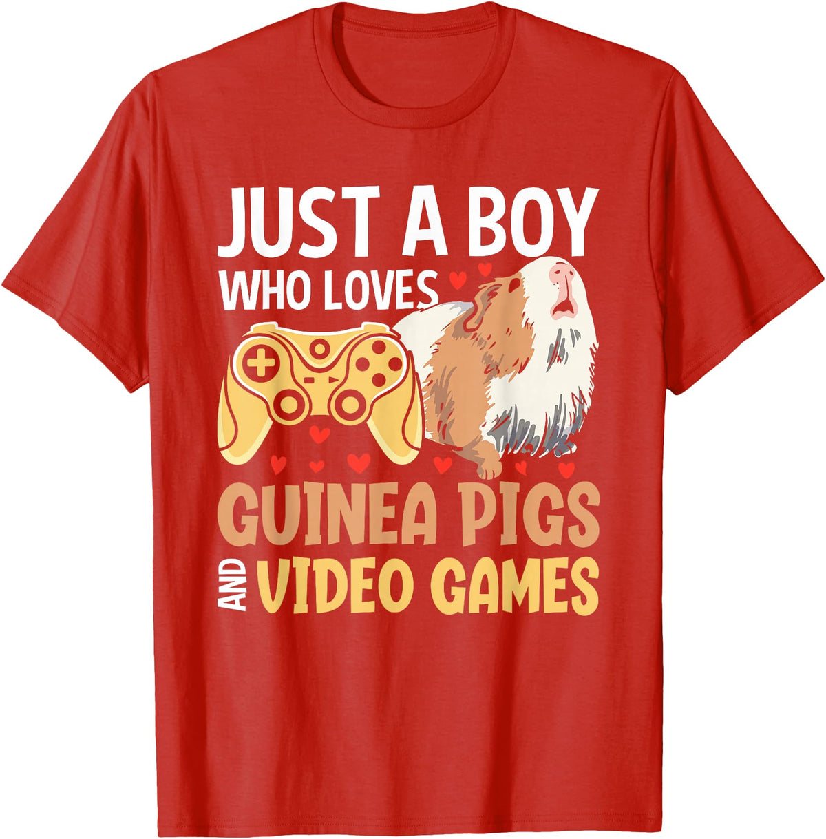 Guinea Pig Gifts for Gamer Co. Just a Boy Who Loves Guinea Pigs and Video Games Gaming T-Shirt - Red