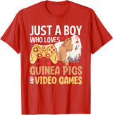 Guinea Pig Gifts for Gamer Co. Just a Boy Who Loves Guinea Pigs and Video Games Gaming T-Shirt - Red