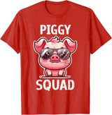 Pig Lovers Apparel and Home Decor Shop Funny Pig Wearing Sunglasses Piggy Squad Farm Farmer T-Shirt - Red