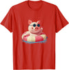 Vacation Pig Outfit Pig Sunglasses Graphic with Beach Ring T-Shirt - Red