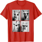Funny Animal Photography Clothing Co. Funny Llamas with Sunglasses Cool Llama Animals Photo Booth T-Shirt - Red