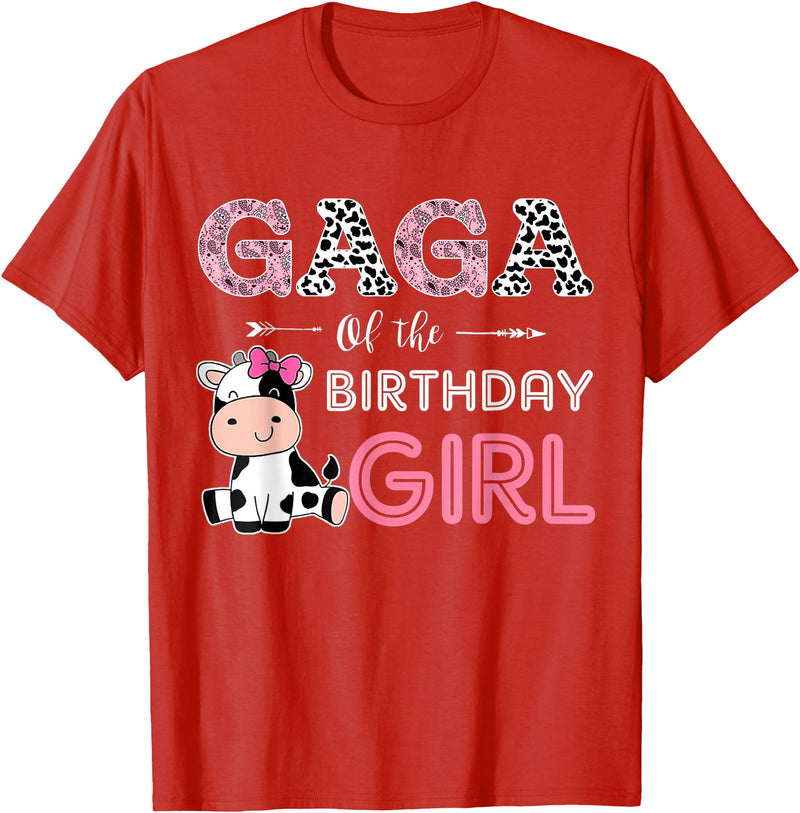 Cow Birthday Cow Lover Gifts For Family Men Woman Gaga of The Birthday Girl Farm Cow Grandma Matching Family T-Shirt - Red