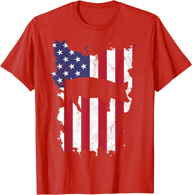 Patriodic Fourth Of July Apparel Pig Farm 4th Of July USA Flag US America Vintage T-Shirt - Red