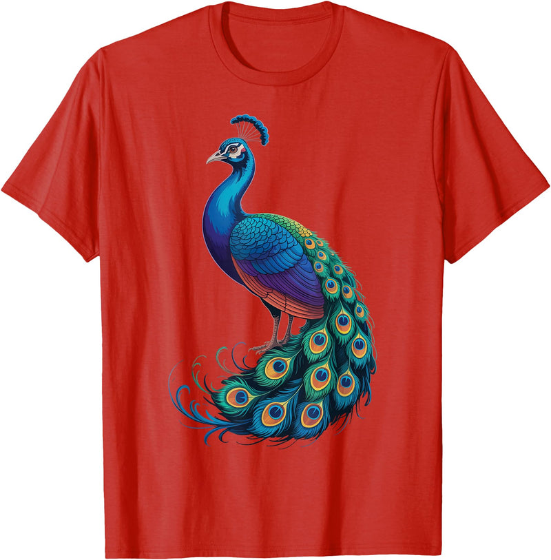 Peacock Peafowl Colorful Bird Peacock Illustration T-Shirt - Red
