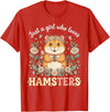 Just a Girl Who Loves Hamsters Cute Floral Pet Aesthetic T-Shirt - Red