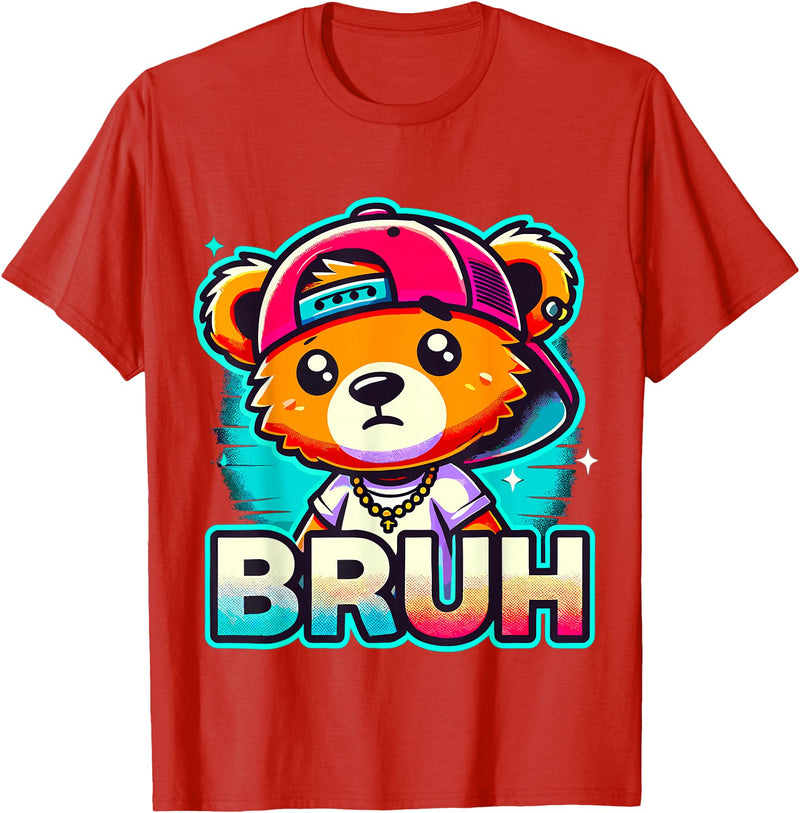 Magical and Funny Teddybear Gifts Hip Hop Teddy Bear Bruh T-Shirt - Red