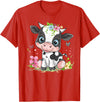 Colorful Cow Art I Cartoon Cow Cute Cow With Flowers I Kids Cow T-Shirt - Red