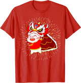Funny Pig Chinese New Year Celebration Funny Pig Chinese New Year Lion Dancing Piggy T-Shirt - Red