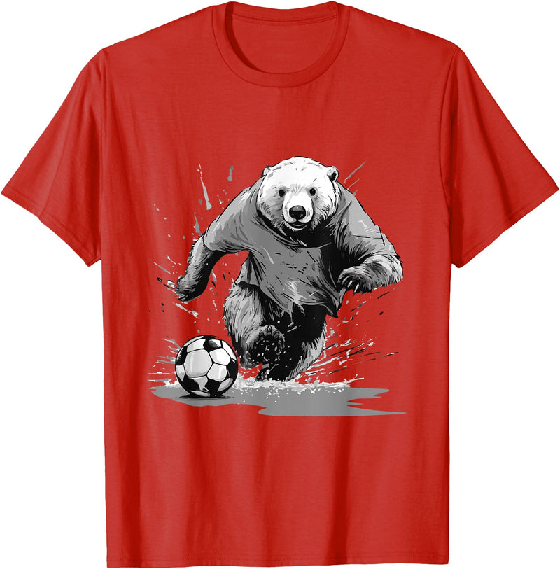 Animals In Sport Mood Polar Bear Playing Soccer Animal T-Shirt - Red