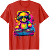 Magical and Funny DJ Gifts Colorful DJ Teddy Bear T-Shirt, Unisex-Kids, Black, Small, Long Sleeve, Classic Fit, Polyester 100% - Red
