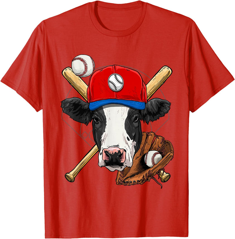 Wowsome! Cow Baseball Cow Lovers Baseball Player T-Shirt - Red