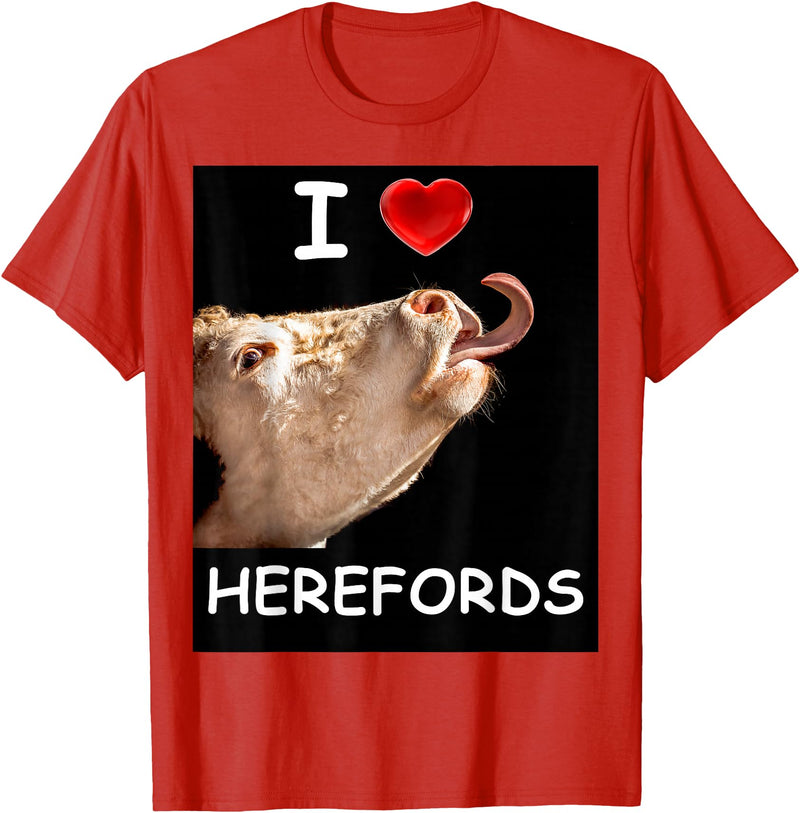 WhiteHorseDepot I Love Herefords with Cow Tongue T-Shirt - Red