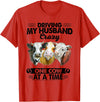 Driving My Husband Crazy One Cow By Dino Driving My Husband Crazy One Cow At A Time Funny Cow T-Shirt - Red