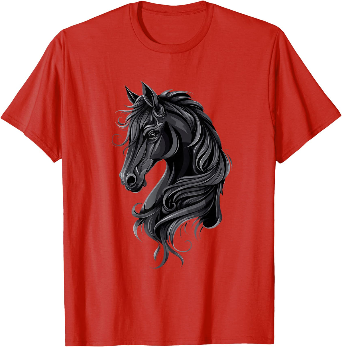 Artful Horse Designs Black Horse Portrait – Friesian Horse T-Shirt - Red