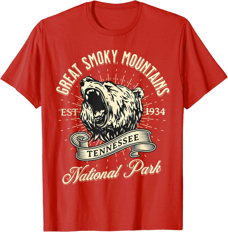 Great Smoky Mountains National Park Tennessee USA Great Smoky Mountains National Park Tennessee Bear Hike T-Shirt - Red