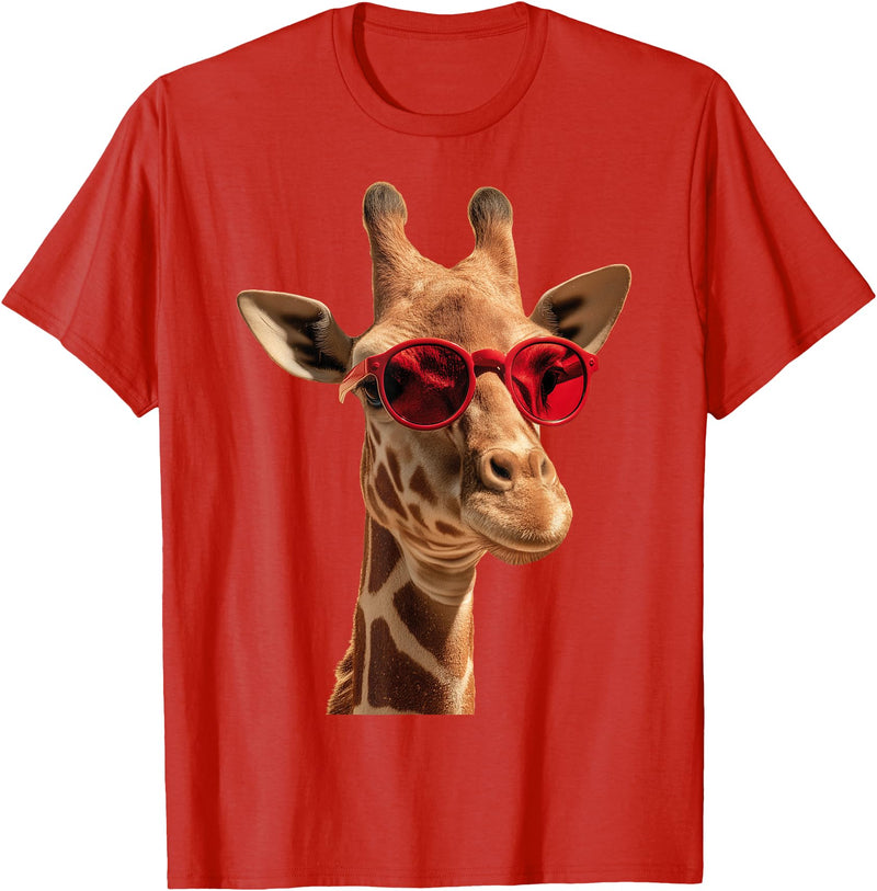 Giraffe Designs. Giraffe Wearing Sunglasses Funny Graphic T-Shirt - Red
