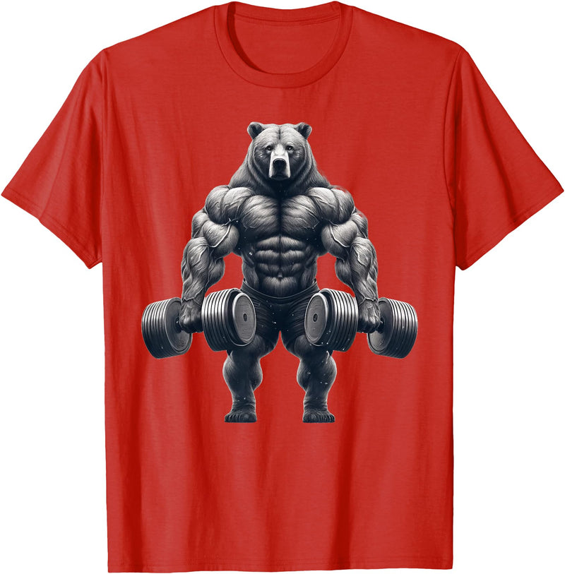 Bear Powerlifting Weightlifting Gym Apparel Bear Powerlifting Weightlifting Gym Workout T-Shirt - Red