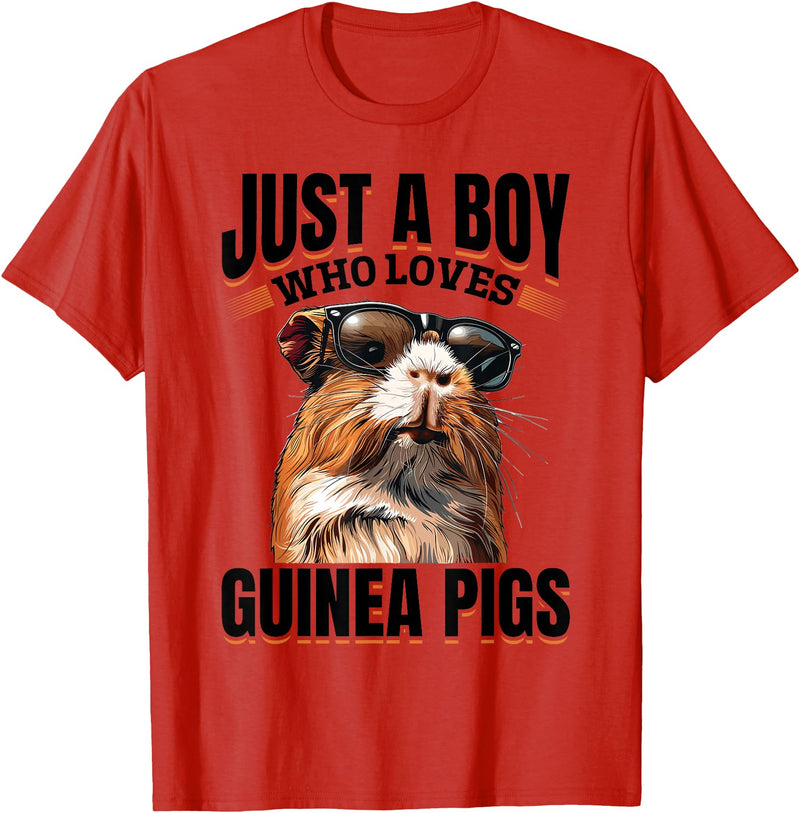 Funny Guinea Pig Pet Lover Rodent Lover Graphics Funny Guinea Pig Pet Lover Rodent Animal Just a Boy Who T-Shirt - Red