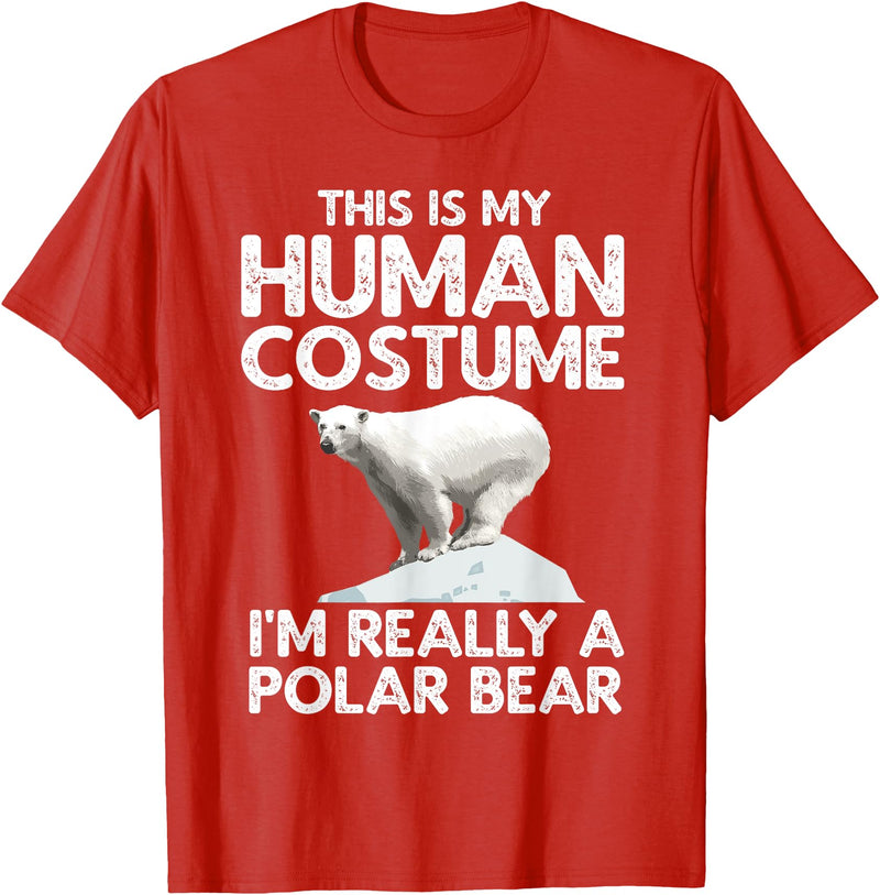 Polar Bear Gift Polar Bear Accessories & Stuff Cool Polar Bear for Men Women Human Costume Animal Halloween T-Shirt - Red