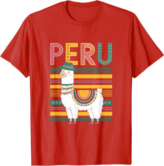 Shirt-o-Topia Cute Peruvian Llama from Peru - Fun Peru Design T-Shirt - Red