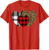 Leopard Heart Buffalo Red Black Plaid Gift Leopard Heart Buffalo Red Black Plaid Heart Valentine Day T-Shirt - Red