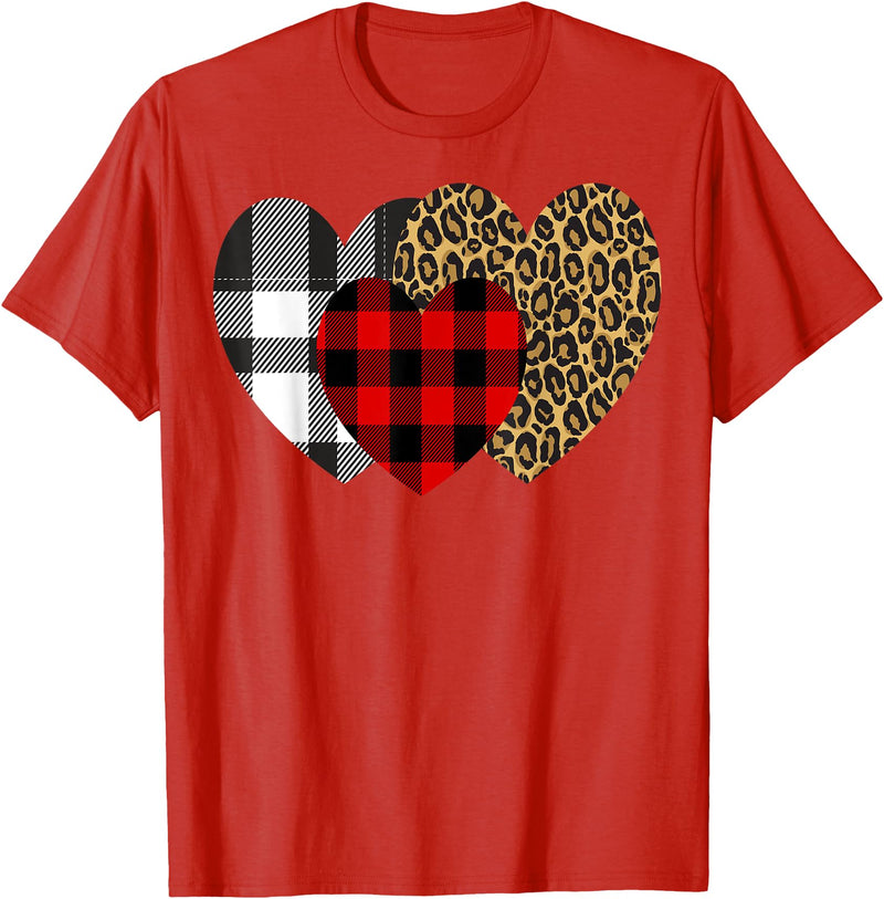 Leopard Heart Buffalo Red Black Plaid Gift Leopard Heart Buffalo Red Black Plaid Heart Valentine Day T-Shirt - Red