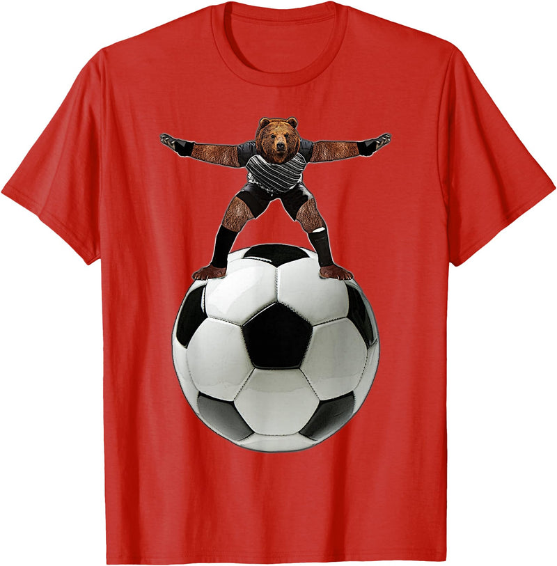 Behrbones Clothing Bear Goalie On Soccer Ball - by Behrbones T-Shirt - Red