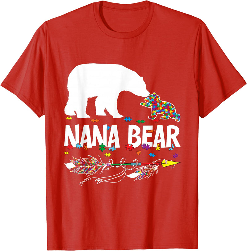 Nana Bear Autism Family Shirt Cute Nana Bear Autism Awareness Shirt Autistic Family T-Shirt - Red