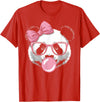 Panda Bear Bubblegum Panda Bear Wearing Glasses and Blowing Pink Bubble Gum T-Shirt - Red