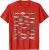 Botanical Chart Apparel Co. Vintage Fish Identification Chart Fishing T-Shirt Small - Red